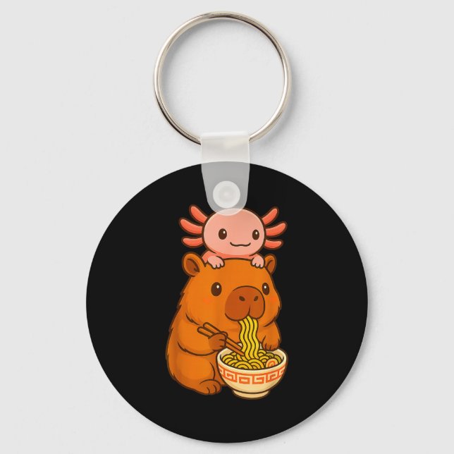 Porte-clés Capybara Anime Ramen Axolotl Drôle Graphique Kawai (Recto)