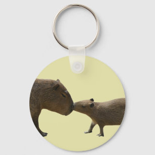 Porte-clés Capybara bébé et maman jaune