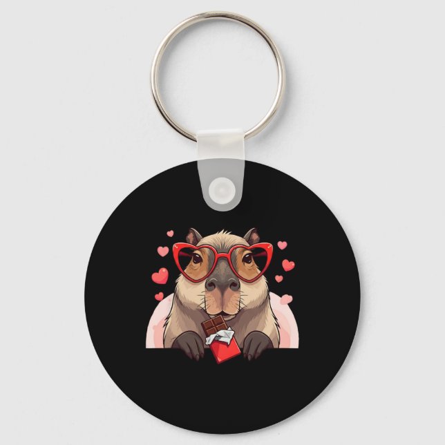 Porte-clés Capybara Drôle Cœur Chocolat Saint Valentin Femmes (Recto)