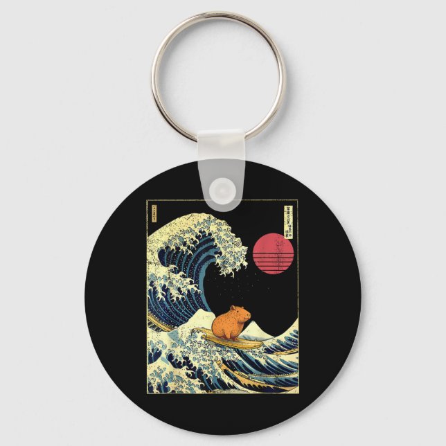 Porte-clés Capybara japonais vague de Kanagawa drôle de surf  (Recto)