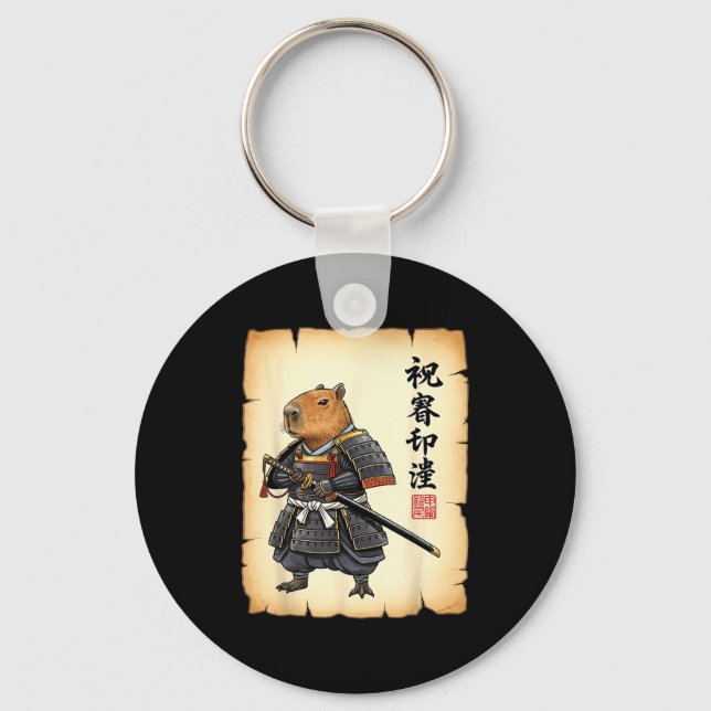 Porte-clés Capybara Samouraï Art Japonais Graphique Rétro Drô (Recto)