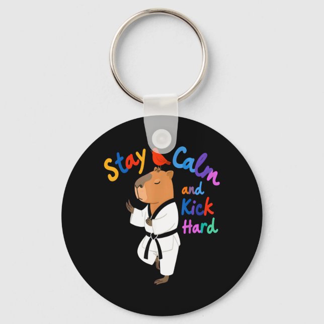 Porte-clés Capybara Taekwondo Restez Calme Drôle (Recto)