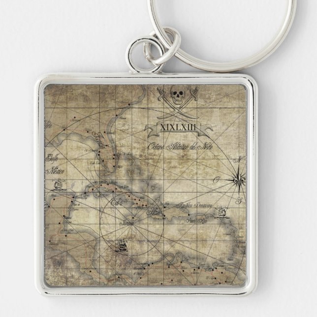 Porte-clés Caraïbes - ancienne carte (Devant)