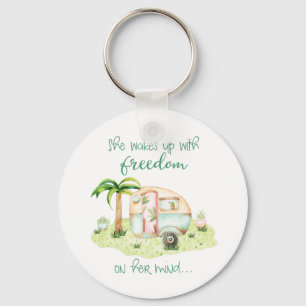 Porte-clés Caravane de campeur d'aquarelle avec la citation