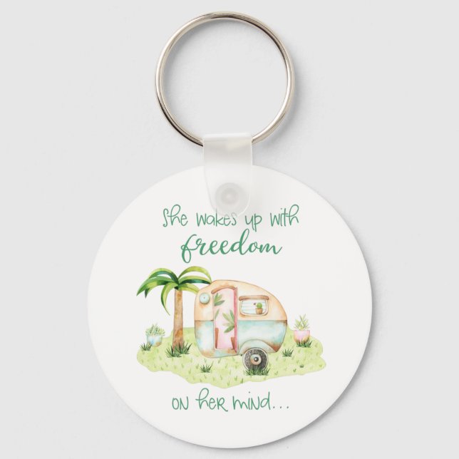 Porte-clés Caravane en aquarelle avec devis (Recto)