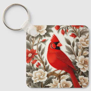 Porte-clés Cardinal du Nord Oiseau Fleur Florale