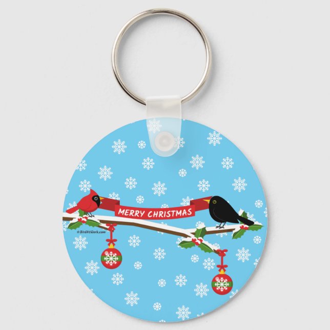 Porte-clés Cardinal Et Cardinal En Branche - MERRY XMAS (Recto)