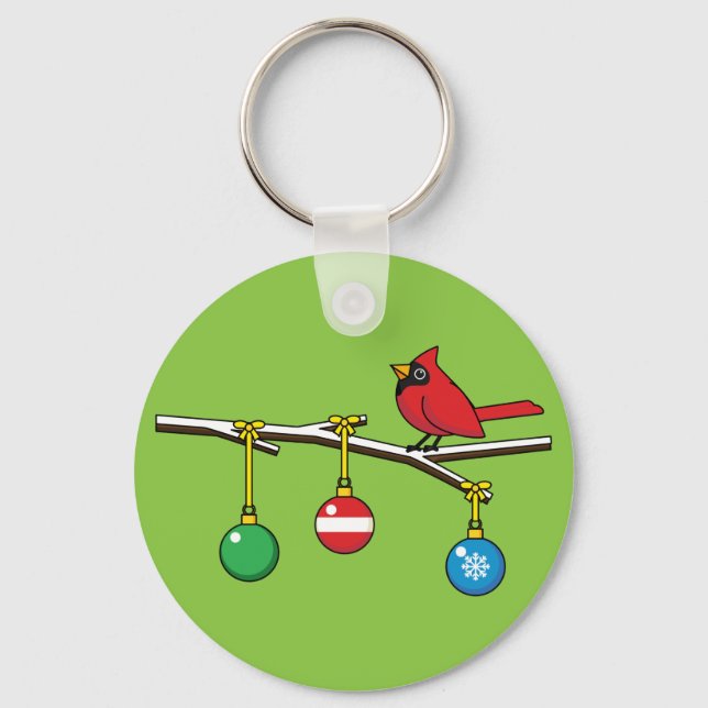 Porte-clés Cardinal Rouge à Noël Branche nu (Recto)