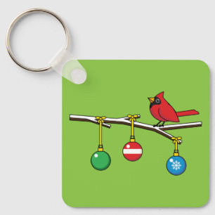Porte-clés Cardinal Rouge à Noël Branche nu