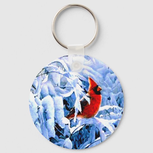 Porte-clés Cardinal Rouge dans la neige d'hiver (Recto)