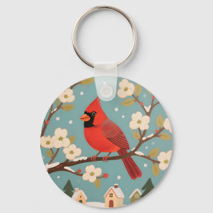 Porte-clés Cardinal rouge sur branche d'hiver