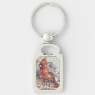 Porte-clés Cardinal sur carte routière de Virginie Art aquare