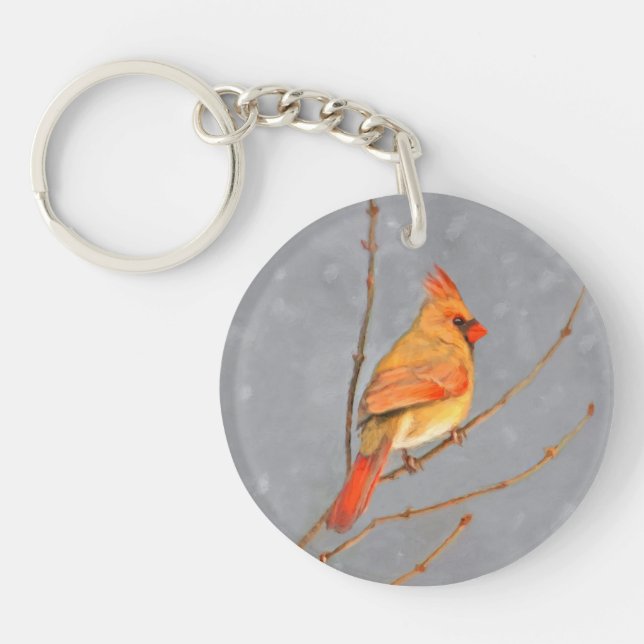 Porte-clés Cardinal sur la peinture de branche - Art original (Devant)