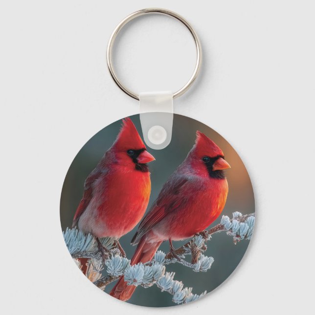 Porte-clés Cardinaux boréaux rouges perchés sur une branche g (Recto)