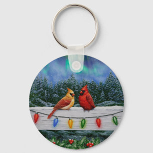 Porte-clés Cardinaux et lumières de Noël Neige d'hiver