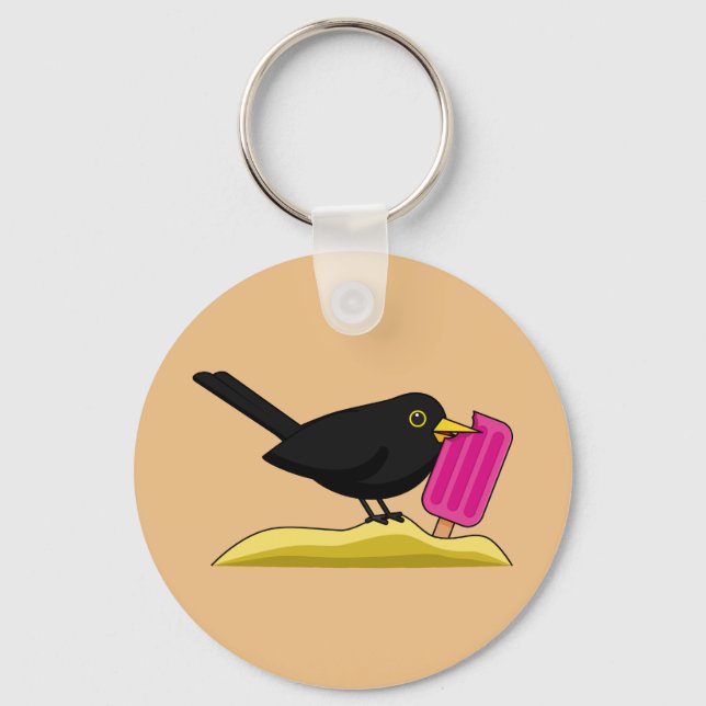 Porte-clés Caricature Blackbird Manger Une Crème De Glace (Recto)