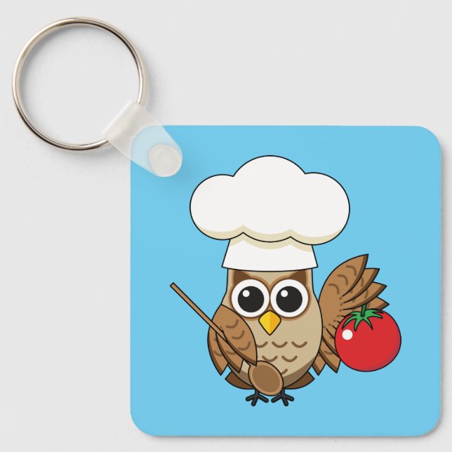 Porte-clés Caricature de Chouette à Cuisine mignonne (Recto)