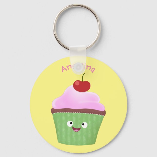 Porte-clés Caricature de cupcake joyeux (Recto)