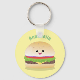 Porte-clés Caricature de hamburger kawaii joyeux