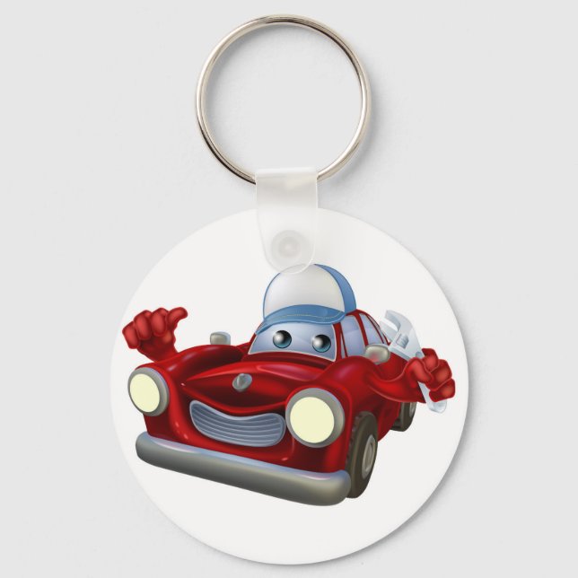 Porte-clés Caricature de mécanicien automobile (Recto)