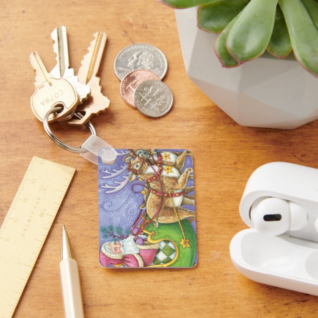 Porte-clés Caricature de Noël Santa Claus Sleigh Reindeer (Bureau)