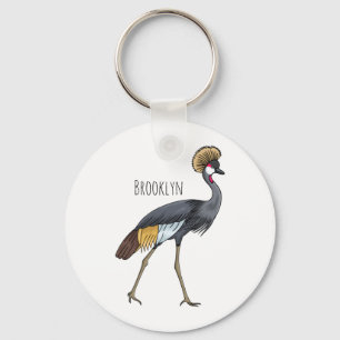 Porte-clés Caricature d'oiseau de grue couronné gris