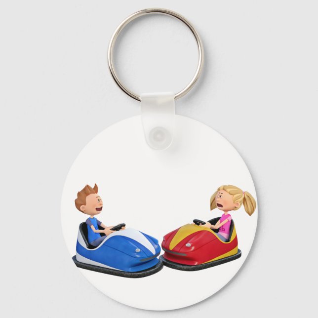 Porte-clés Caricature garçon et fille en Bumper Cars (Recto)