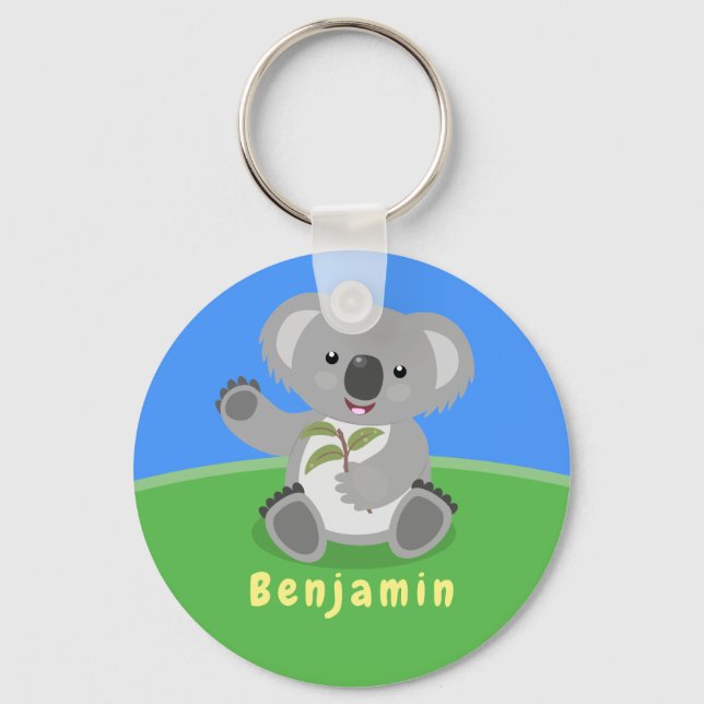 Porte-clés Caricature joyeux koala agitant (Recto)