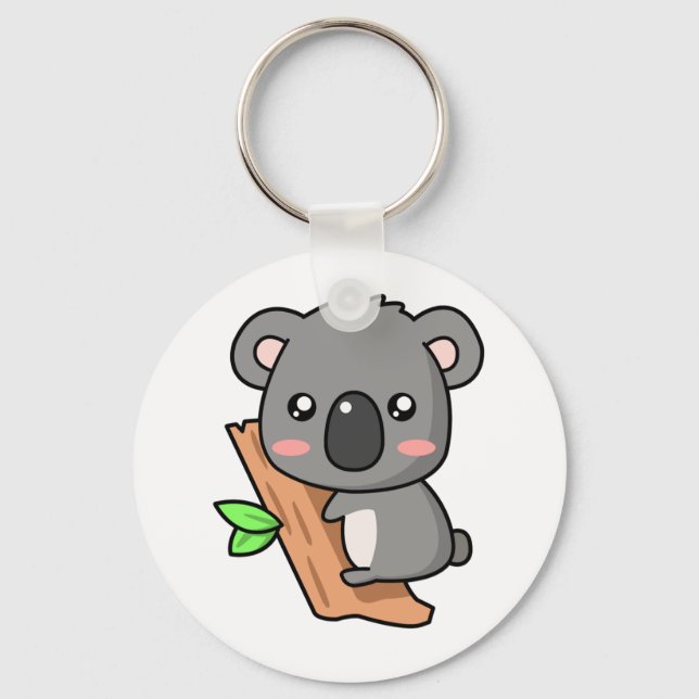 Porte-clés Caricature mignonne Ours Koala sur Eucalyptus Tree (Recto)