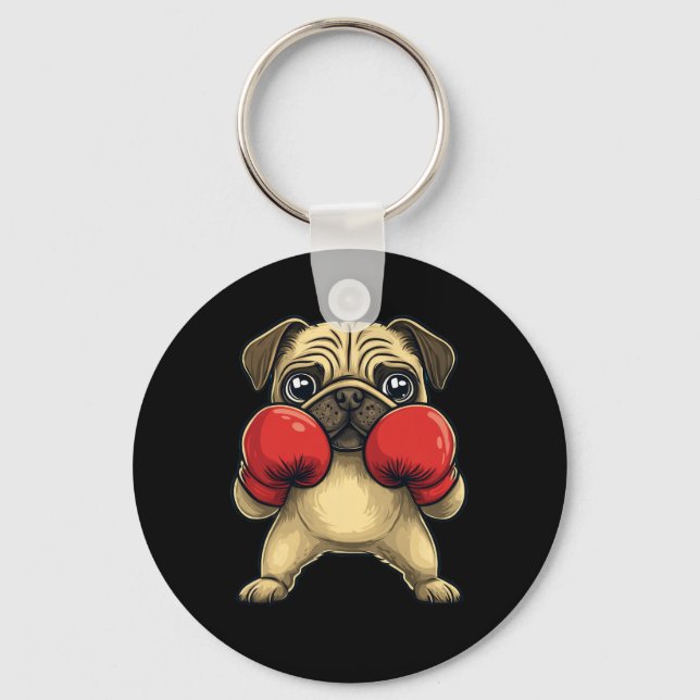 Porte-clés Carlin De Chien Habillé Comme Un Boxer Drôle Boxe (Recto)