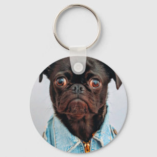 Porte-clés Carlin en Denim Jackey Cute Adorable Chien Chien C