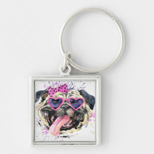 Porte-clés Carlin rose mignon d'aquarelle