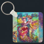 Porte-clés CARNIVAL DANCE Venetian Masquerade Ball<br><div class="desc">Colorful , elegant and vibrant fine art design with romantic carnival dancers :Whimsical dance figures, beautiful blonde woman in feathered sparkling costumes is dancing with a young Harlequin. Watercolor painting in bright pink, fuchsia, green, red, blue, yellow colors , gold sparkles inspired from Comedy of Art (Commedia dell'arte ) and...</div>