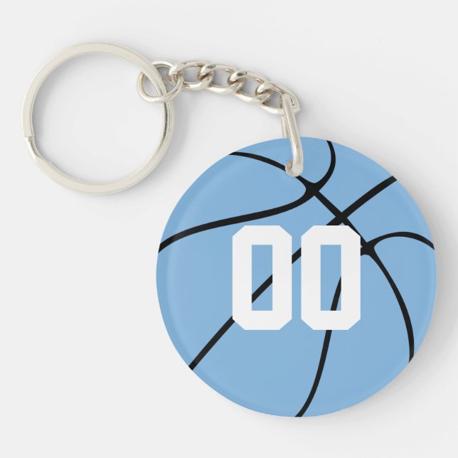 Porte-clés Carolina Blue Basket Custom Jersey Numéro (Devant)