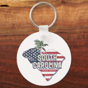 Porte-clés Caroline du Sud États-Unis Carte Retro Vintage USA