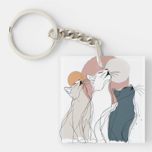 Porte-clés carré Boho Cats Hurleurs (Devant)