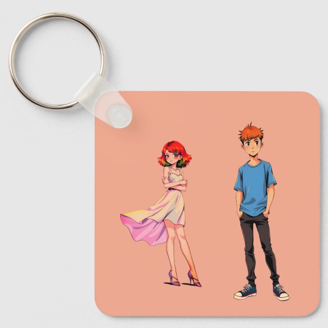 Porte-clés carré Couple d'anime -  (Recto)