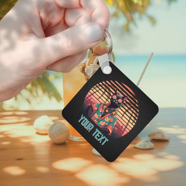 Porte-clés Carré d'attitude de chat tropical intemporel (Timeless Tropical Cat Attitude Square Keychain)