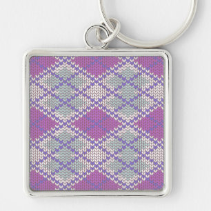 PORTE-CLÉS CARRÉ DE LILAS EN MAILLE ARGYLE DE QUAL