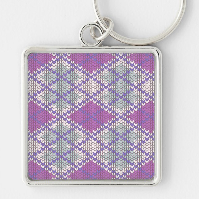 PORTE-CLÉS CARRÉ DE LILAS EN MAILLE ARGYLE DE QUAL (Devant)