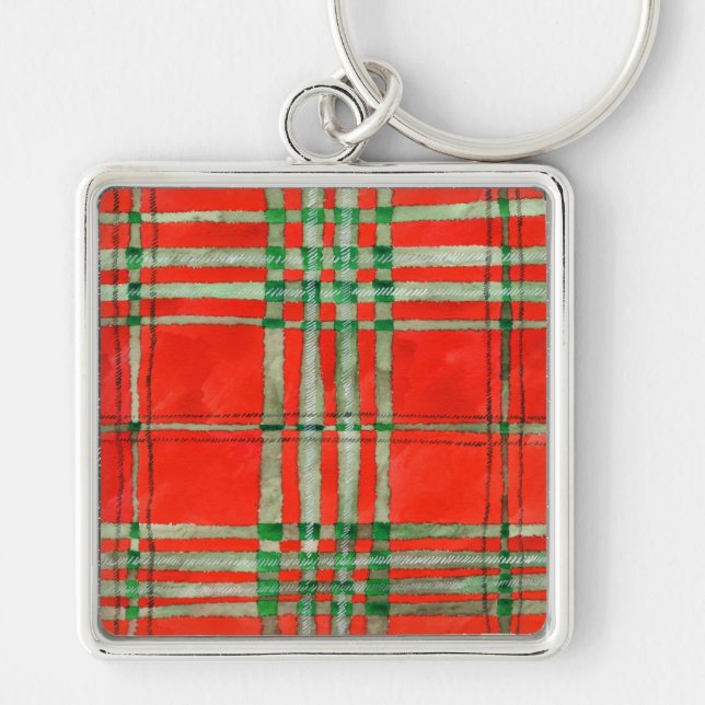 PORTE-CLÉS CARRÉ DE LUXE TARTAN SCOTT ROUGE (Devant)