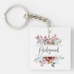 Porte-clés carré Demoiselle d'honneur Bouquet Flor