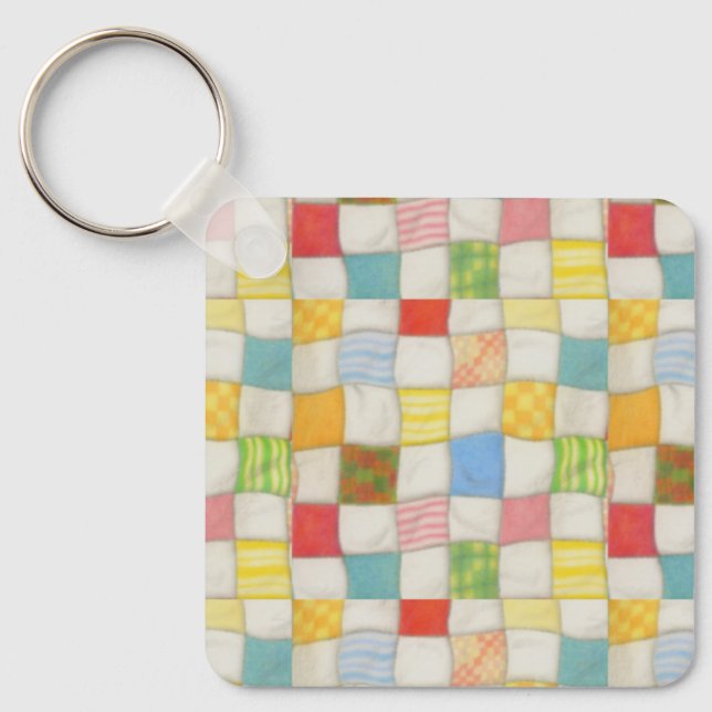 Porte-clés carré en aluminium CRAZY QUILT (Recto)