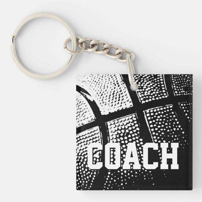 Porte-clés carré entraîneur de basket-ball (Devant)