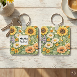 Porte-clés carré MAMA Tournesol Lavande Cadre Or