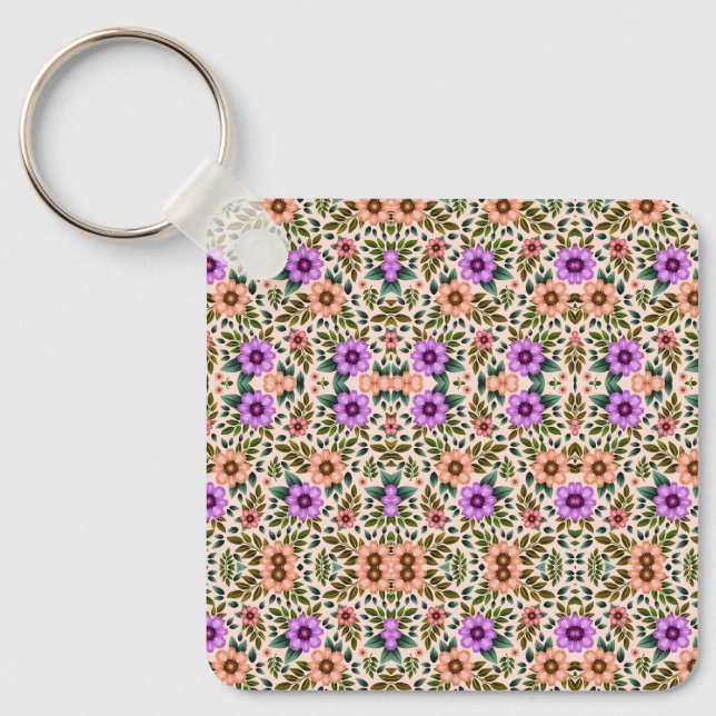 Porte-clés carré présentant une florale vibrante  (Recto)