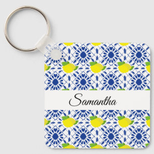 Porte-clés Carreau de citron géométrique bleu