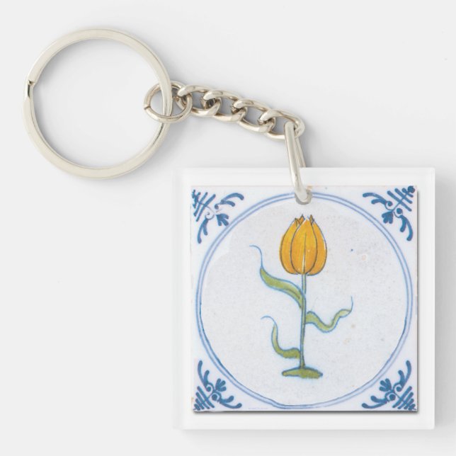 Porte-clés Carreau Faux Tulipe Jaune Blanc Bleu Delft (Devant)