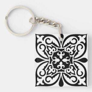 Porte-clés Carreau marocain - blanc avec fond noir