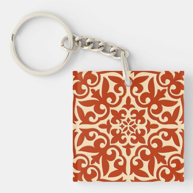 Porte-clés Carreau marocain - corail orange et pêche (Devant)